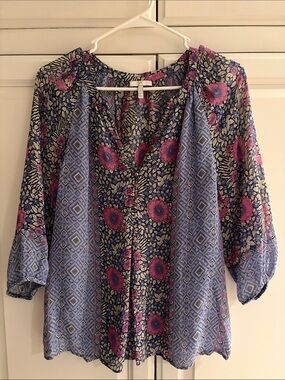 Joie - Blue and Pink Floral V-Neck Blouse